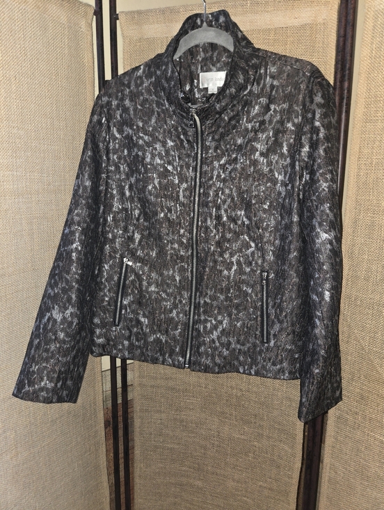 erin london Jackets & Blazers - Erin London Women’s Textured Black Metallic Zip-Front Jacket